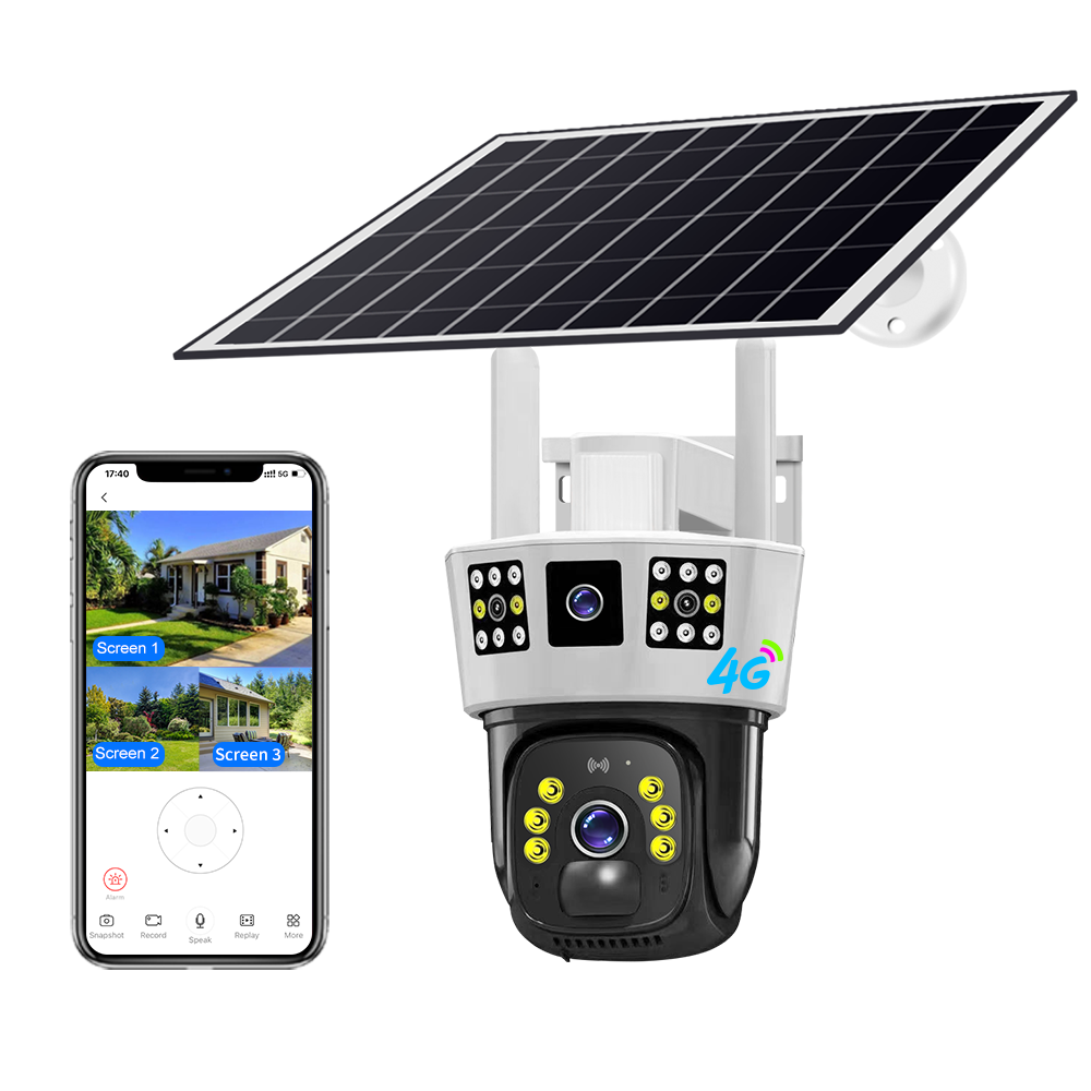 Three lens 4G Solar Panels PTZ Camera